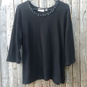 QUACKER FACTORY XL BLACK RHINESTONE BRAIDED SCOOP NECKLINE TOP